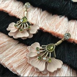 Stella & Dot | Leather + Rhinestone Gold Blush Pink Flower Statement Earrings